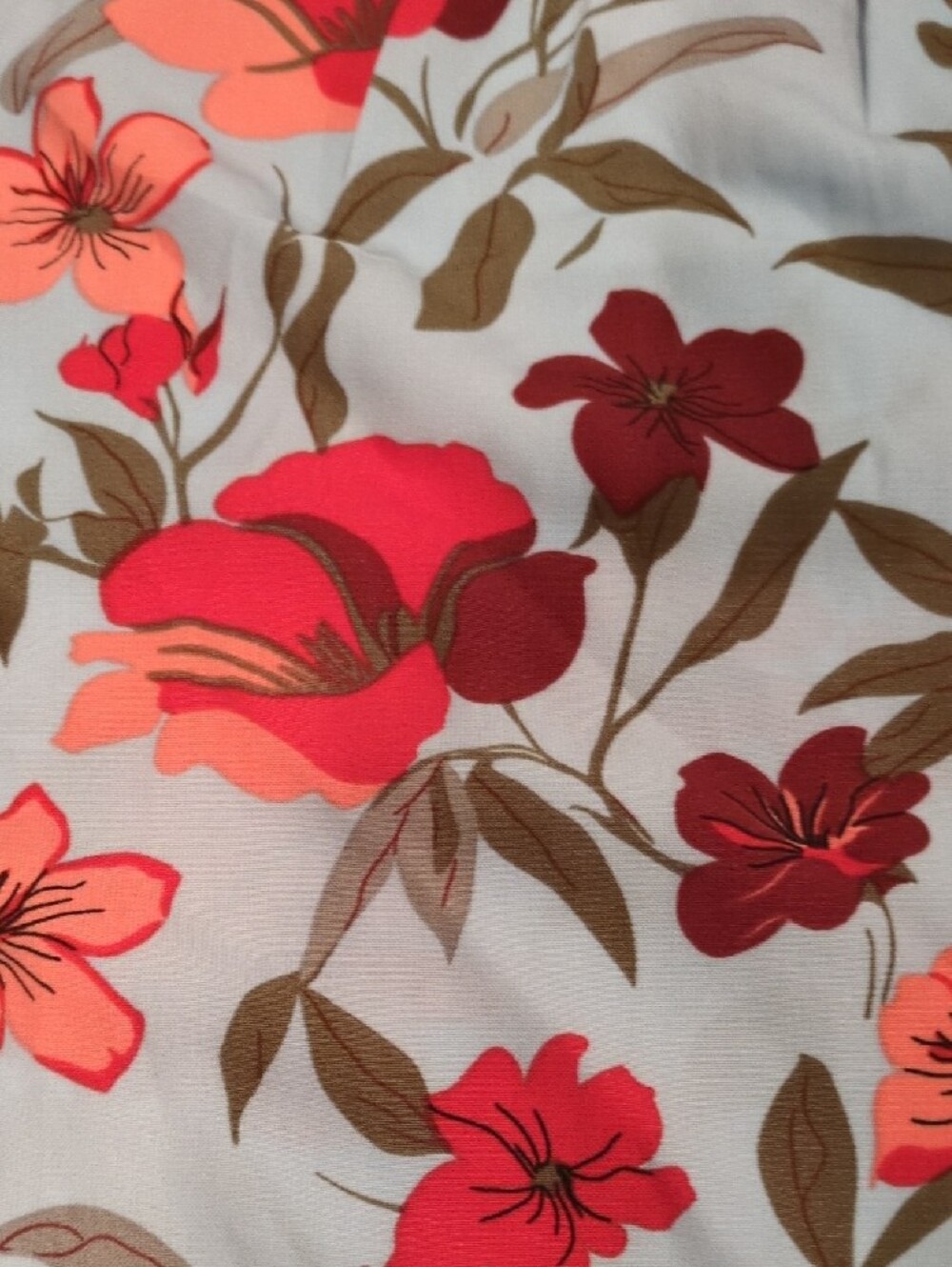 Floral Ruffle-Sleeve Blouse - Light Blue with Red & Coral Flowers - Picture 3 of 4